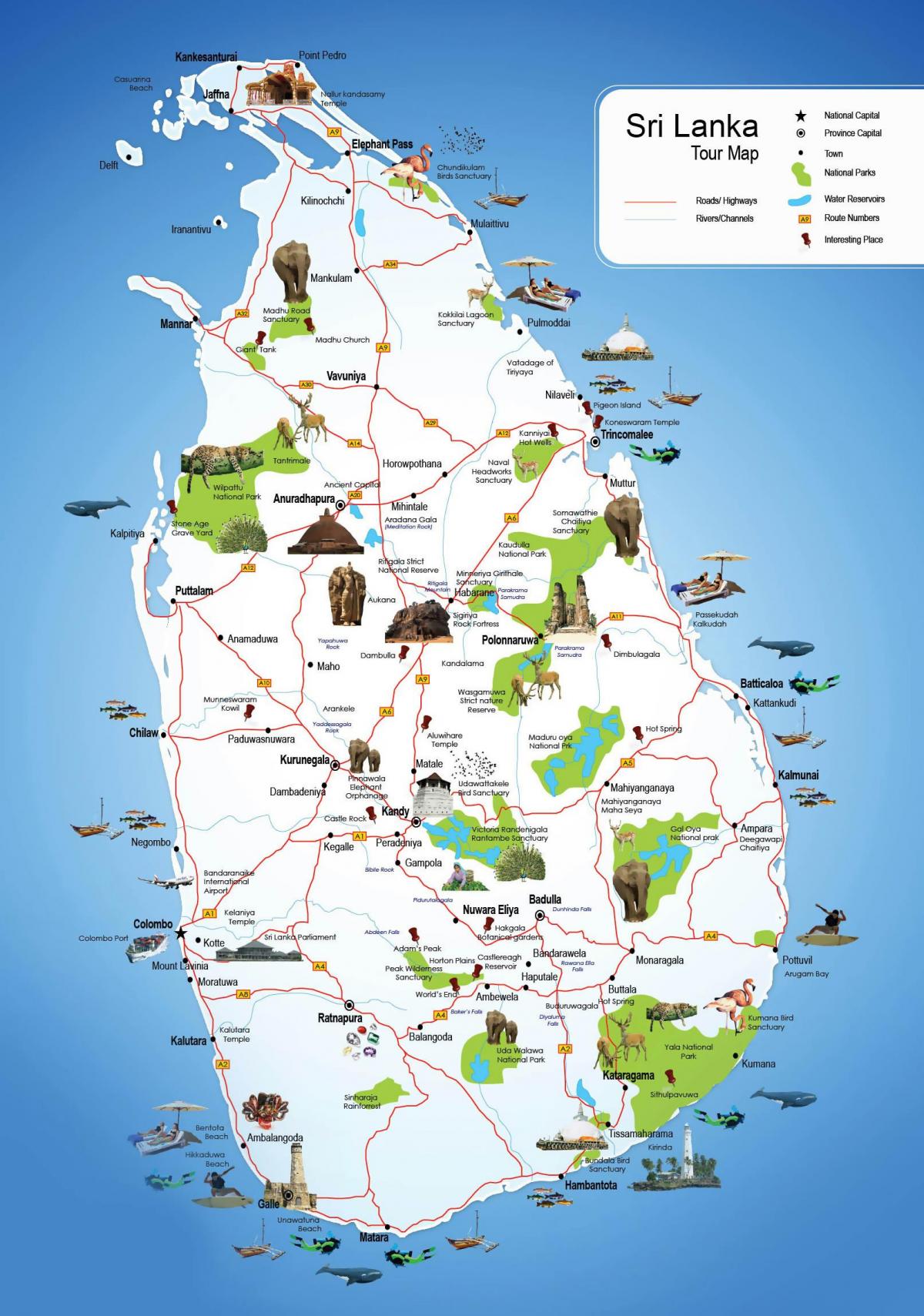 ტურისტული ადგილები, შრი-ლანკა რუკა