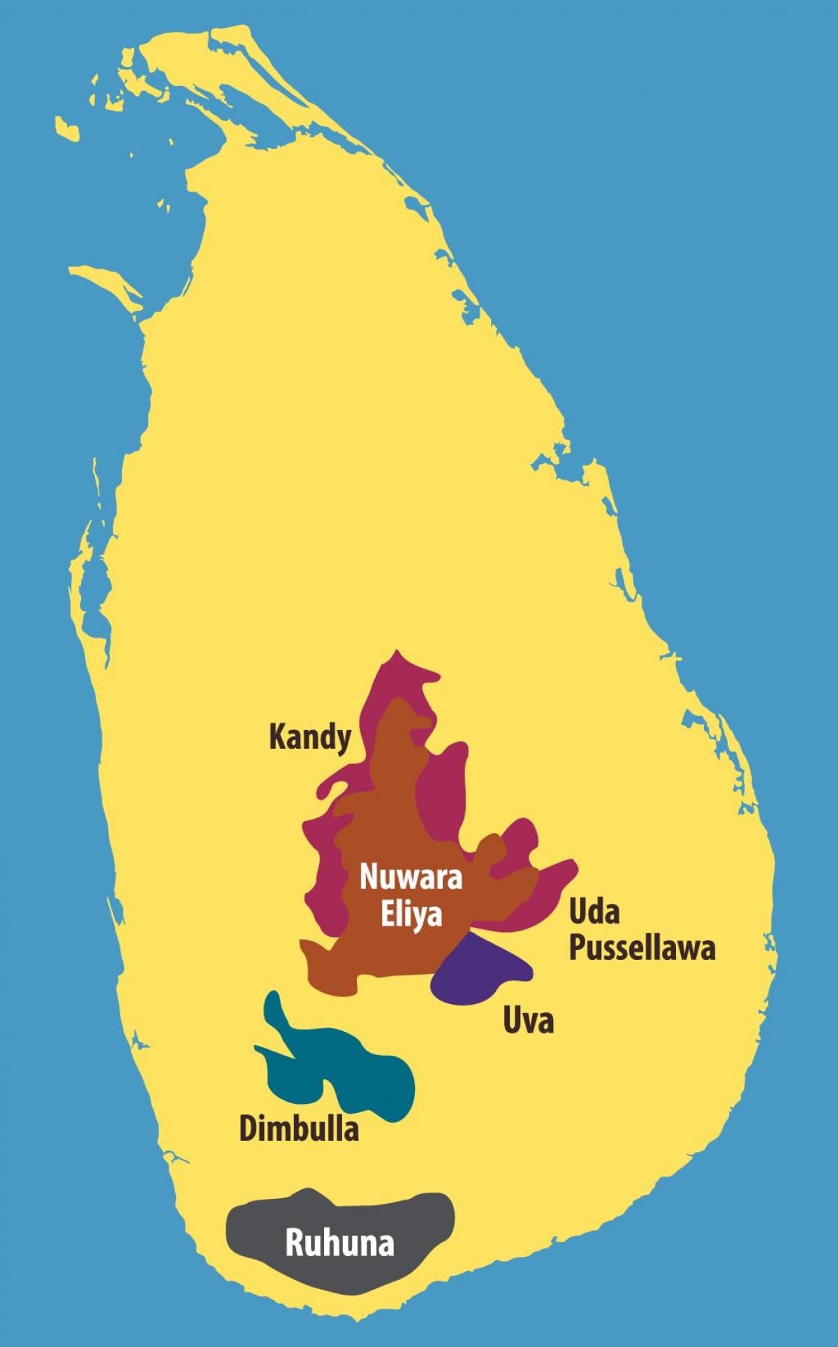 რუკა შრი-ლანკა ჩაის პლანტაციები