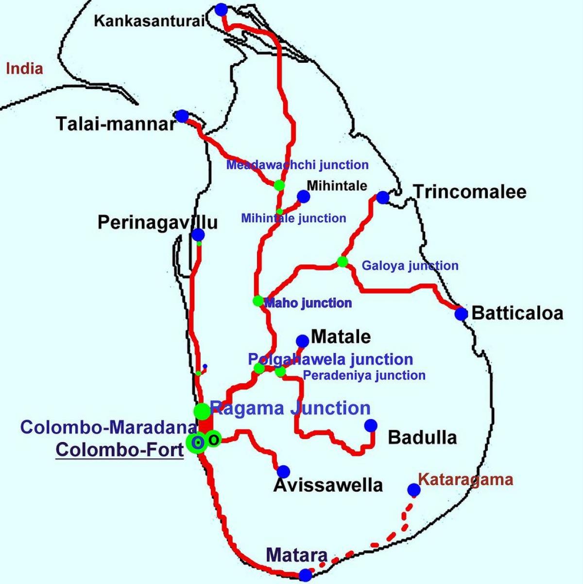 მატარებლები შრი-ლანკა რუკა
